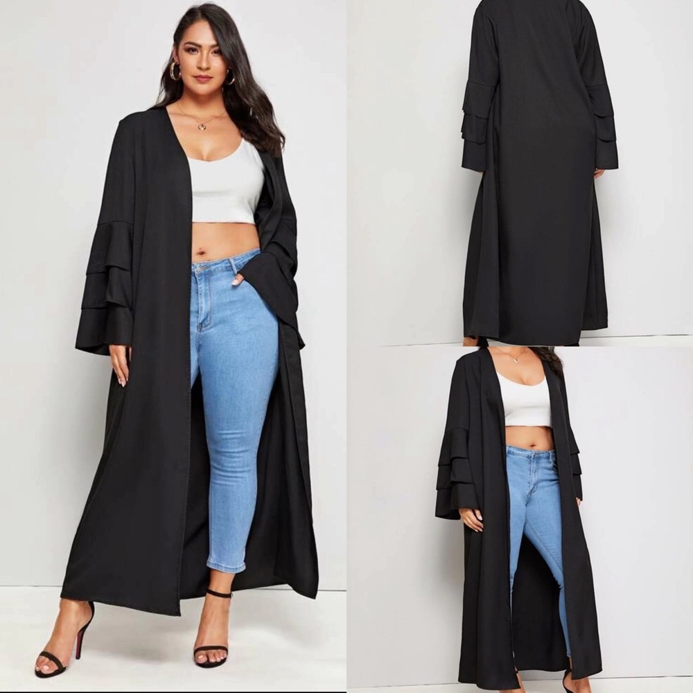 Sold! Beautiful Ruffle Arm Black Duster